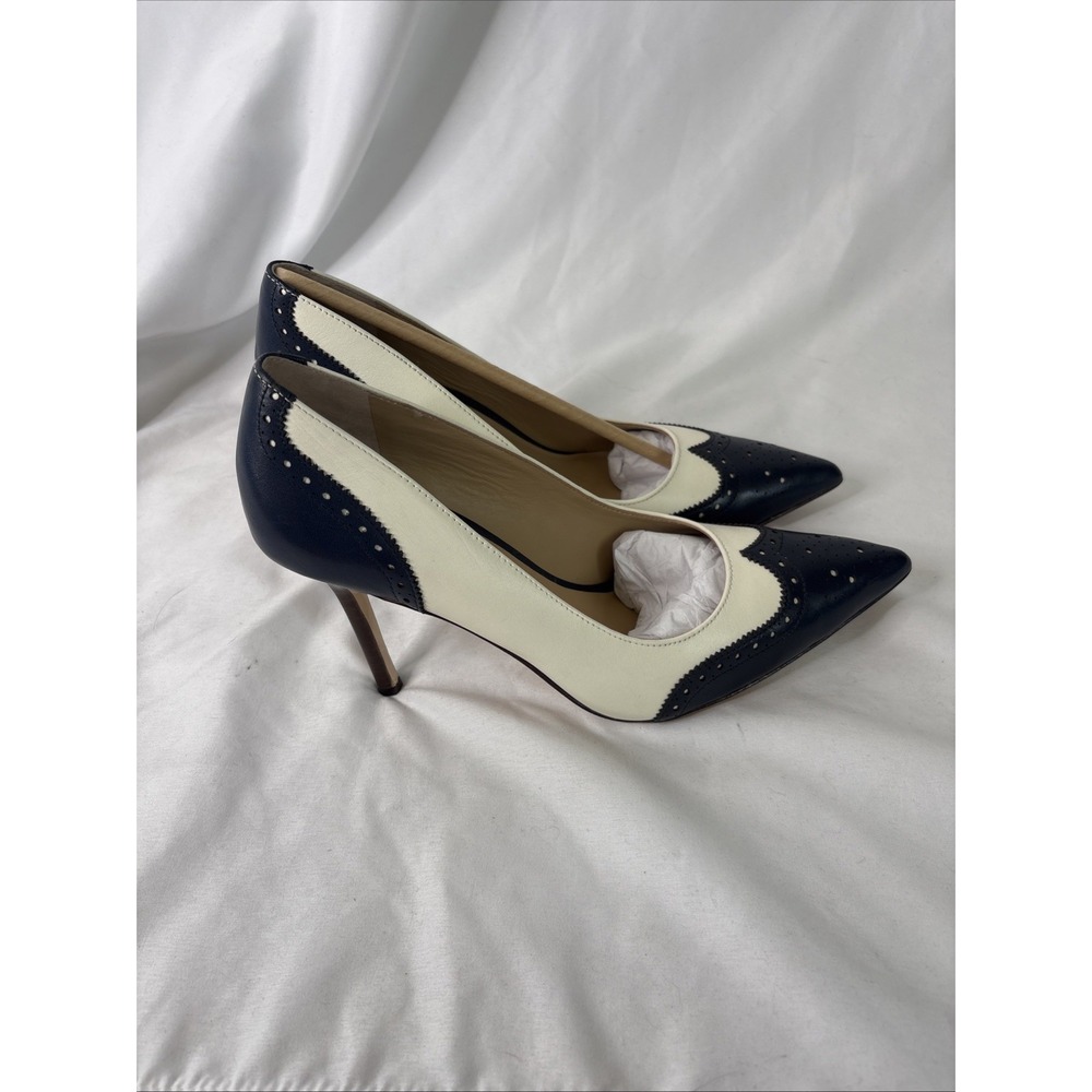 Lauren Ralph Lauren Women's 8.5 Lynden Leather Pointed Pump Heels Blue Cream - Picture 5 of 9
